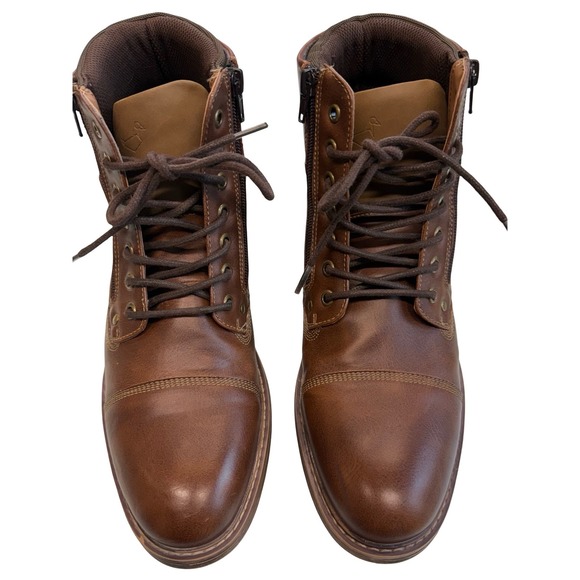 Alesbury Brown Leather Cap Toe Ankle Boots Lace Up Side Zip Men's US 9 EUR 42